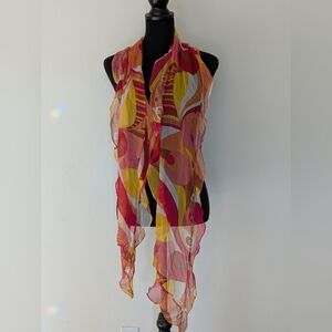 Vintage Bright Pink & Yellow Psychedelic Print Sheer Scarf